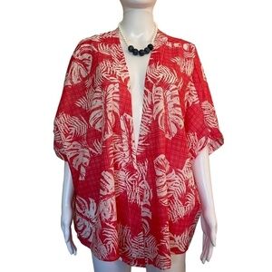 Belle Beach Border Palm Print Woven Cardigan/Kimono Linen Blend Floral.   Size S
